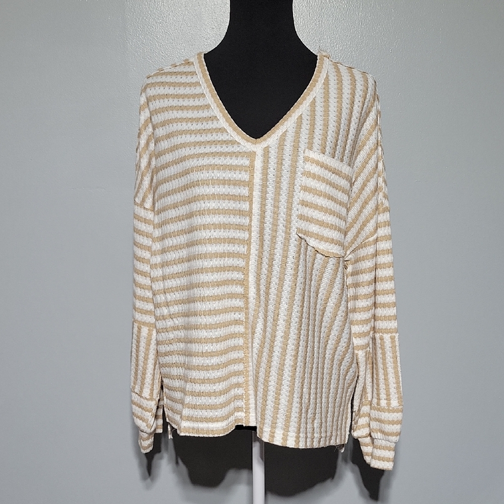 Pink Lily Striped Long Bubble Sleeve Womens Lightweight Top - Size Small